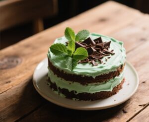 easy mint chocolate cake with fresh mint garnish