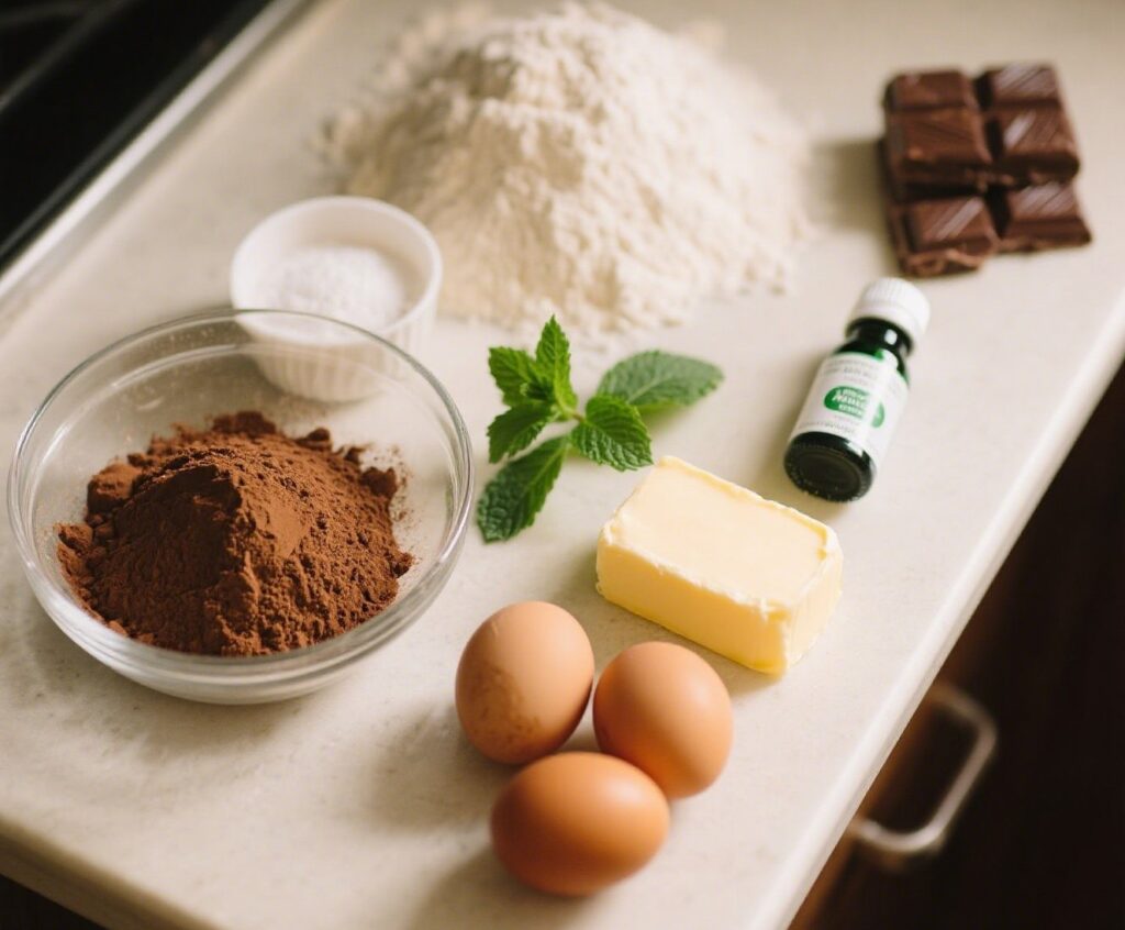 mint chocolate cake ingredients laid out