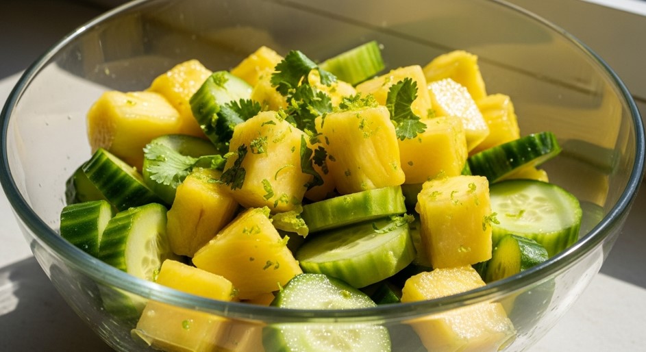 pineapple cucumber salad with lime and cilantro