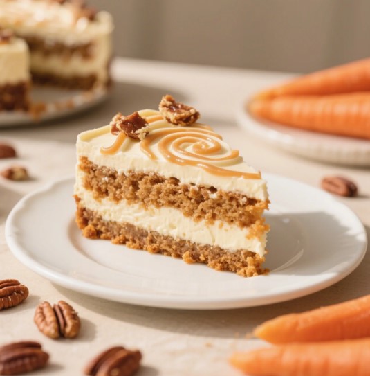 A slice of the finished Carrot Cake Cheesecake