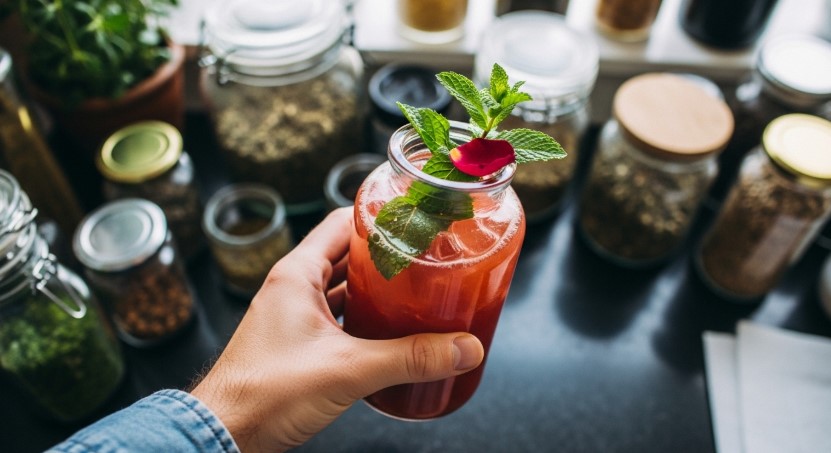 Rose-flavored herbal drink