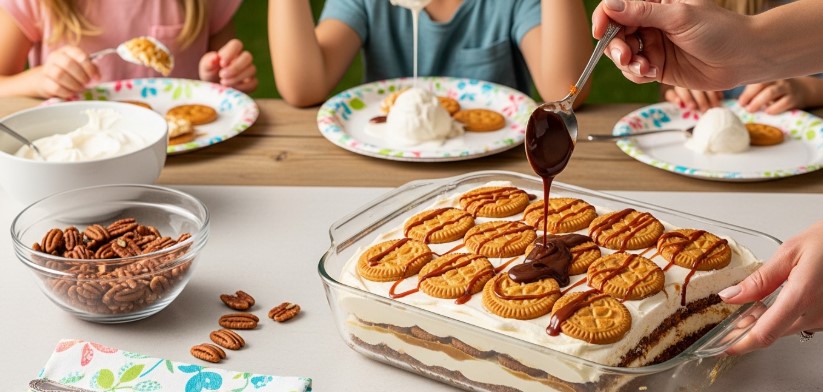 backyard party with easy homemade ice cream cake