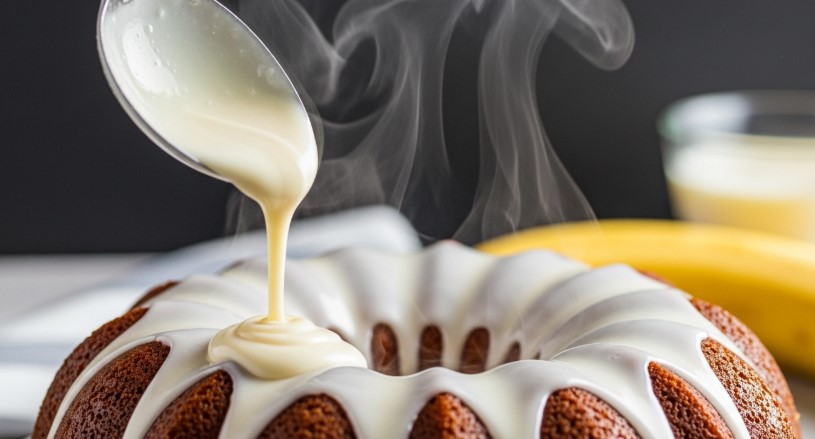 cream cheese glaze on banana bundt cake
