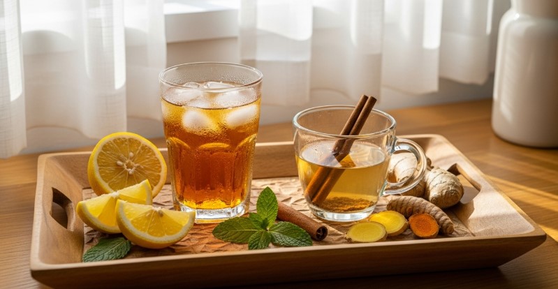 Iced Costa Rican tea with pineapple and mint for weight loss