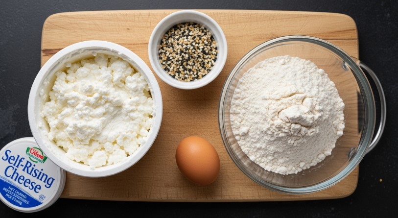 cottage cheese bagel ingredients on rustic board
