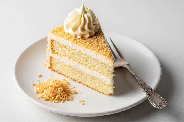 Slice of Italian cream cake served with fork