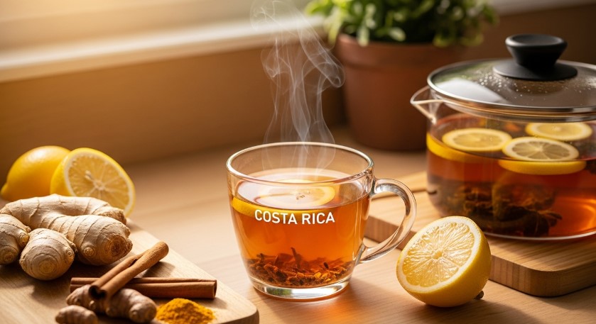 Finished Costa Rican weight loss tea with fresh ingredients