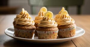 Easy banana cupcake recipe finished cupcakes with frosting