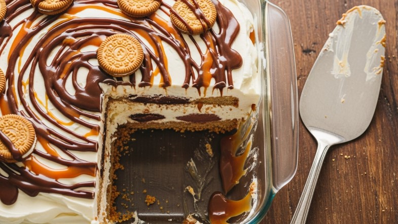 finished easy ice cream cake made with sandwiches