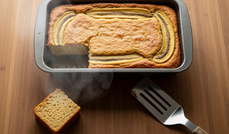 moist banana cake fresh out of oven
