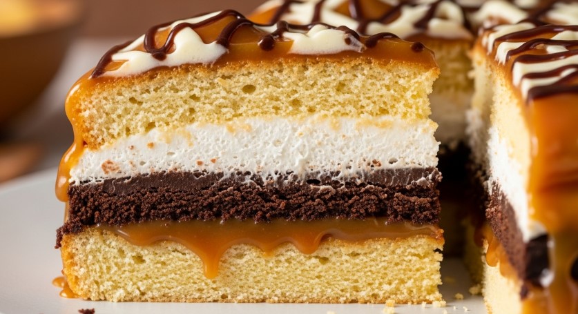 sliced view of layered ice cream sandwich cake