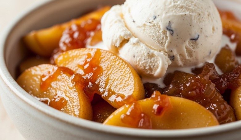 Apple crisp made with fried apples and crumble topping