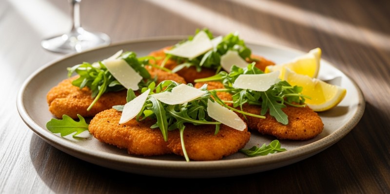 chicken cutlet with arugula and lemon