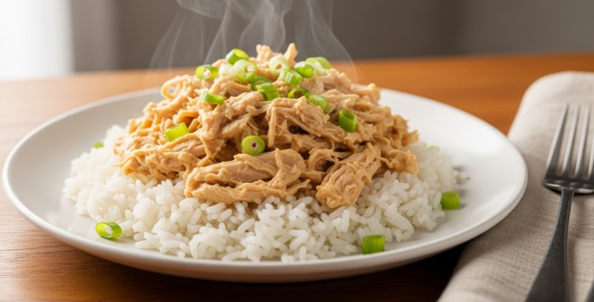 plated crack chicken over rice