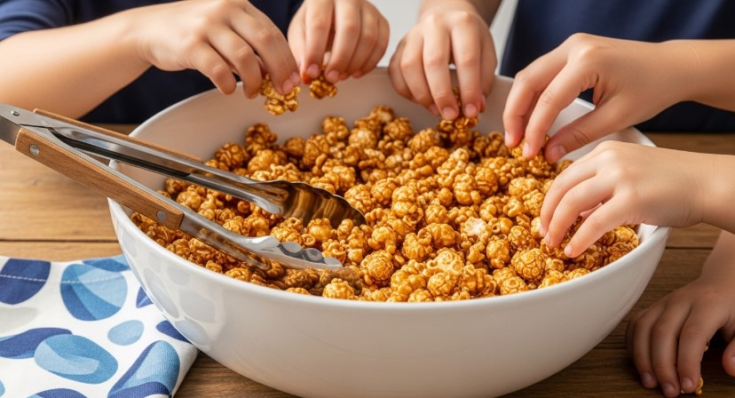 old fashioned caramel popcorn shared with family