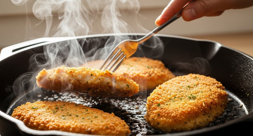 frying chicken cutlets in olive oil