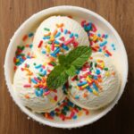 Serving of vanilla ice cream from Ninja Creami