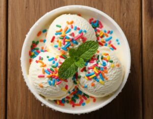 Serving of vanilla ice cream from Ninja Creami