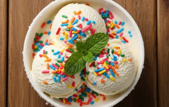 Serving of vanilla ice cream from Ninja Creami