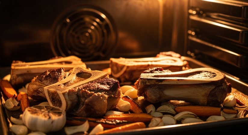 roasted beef bones with vegetables