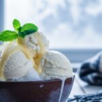 Bowl of snow ice cream with condensed milk