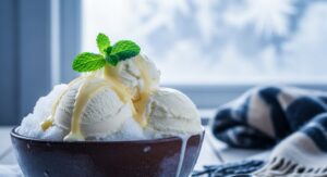 Bowl of snow ice cream with condensed milk